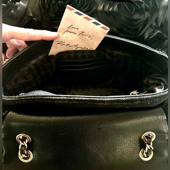 NWT Elegant Karl Lagerfeld Paris Agyness Black Denim Pearl-Embellished Bag - Picture 11 of 13